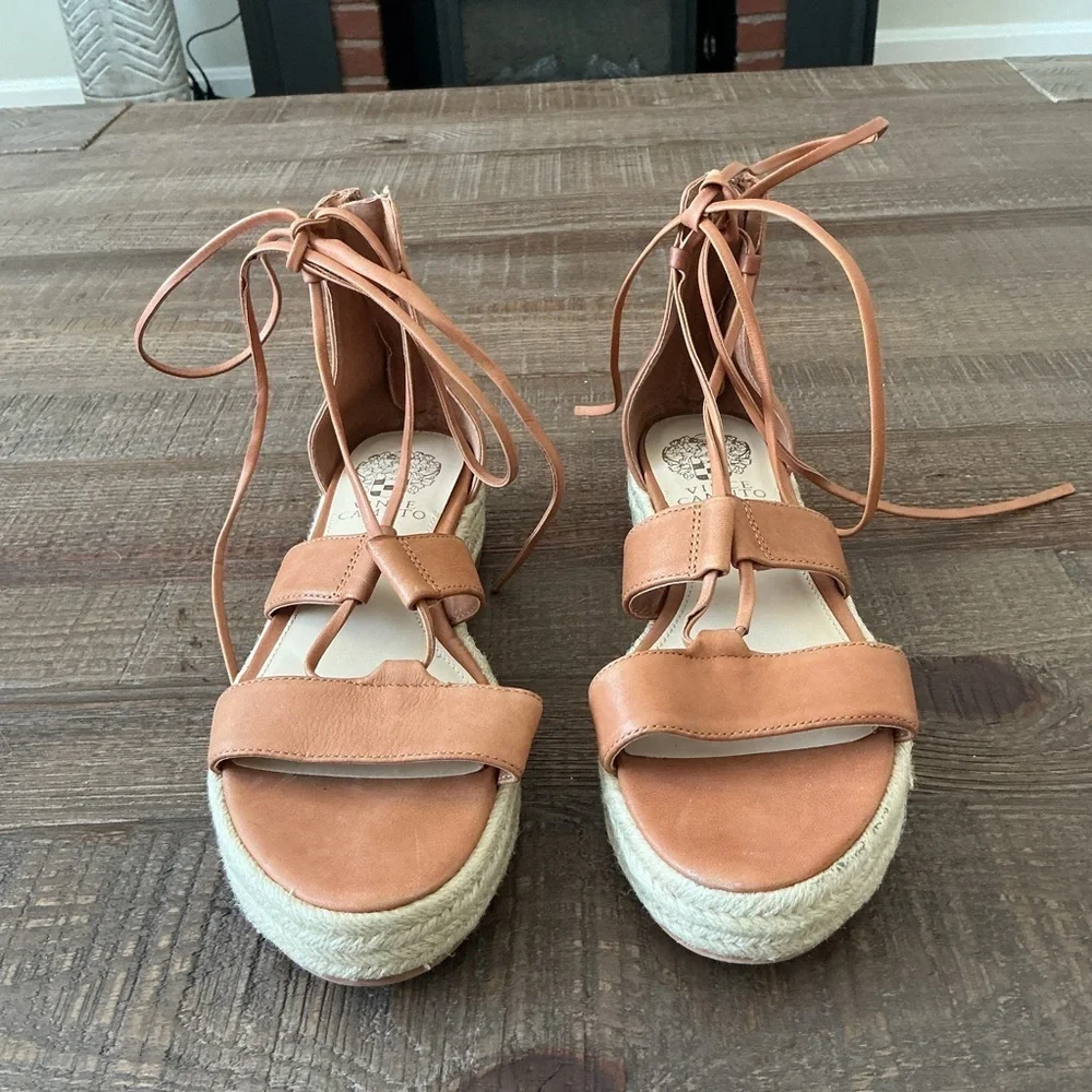 Vince Camuto Kellia Gladiator leather Espadrille Sandals Tan Size 8.5